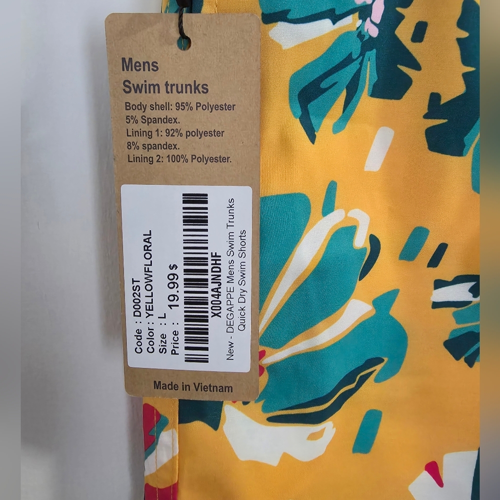 Degappe Mens Swim Trunks, Yellow, Size L - Picture 2 of 3